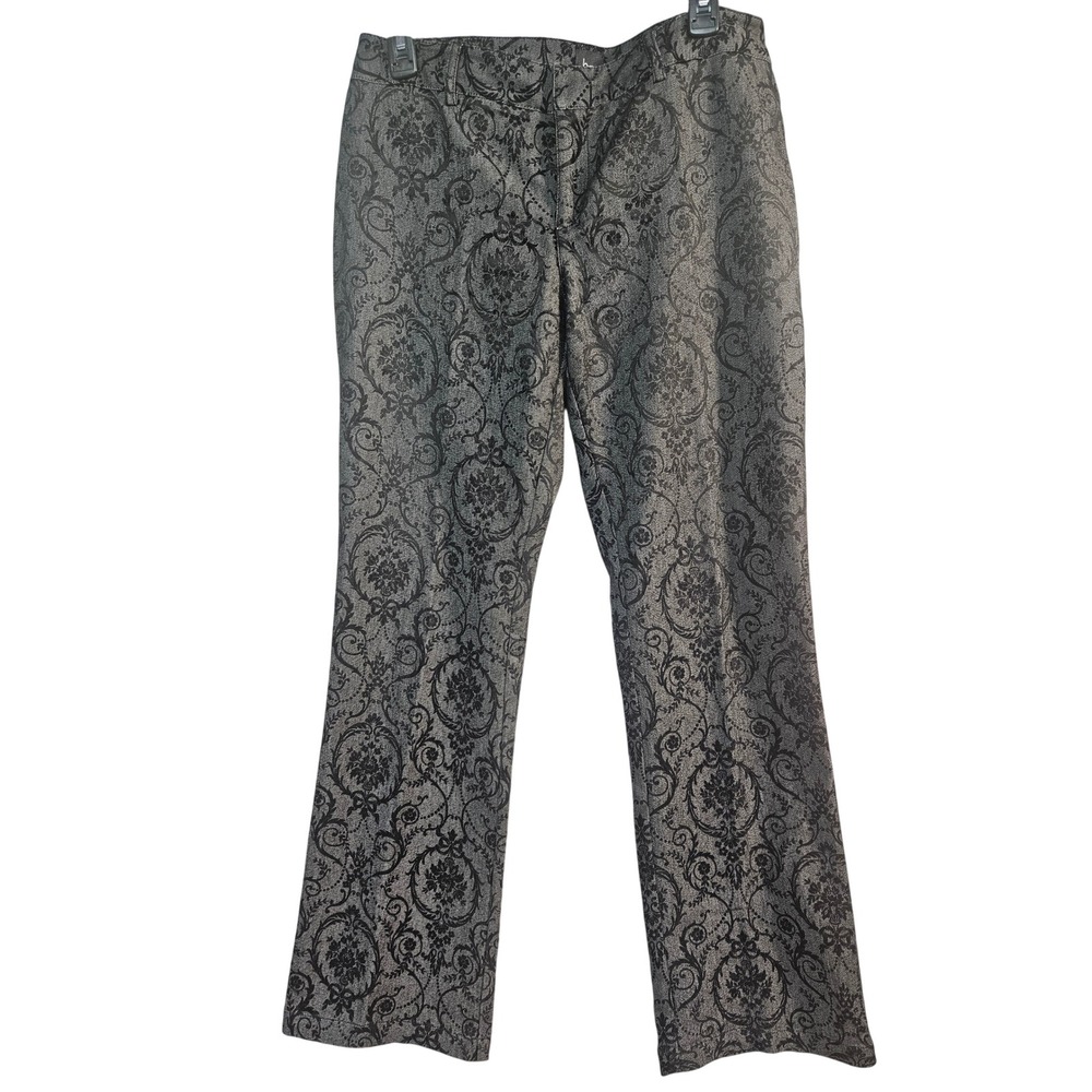 Bebe Womens Grey Black Damask Floral Print Straight Leg Trousers Size 10 Turkey